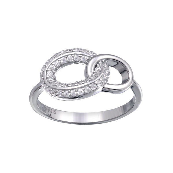 Rhodium Plated 925 Sterling Silver Open Oval Link Clear CZ Ring