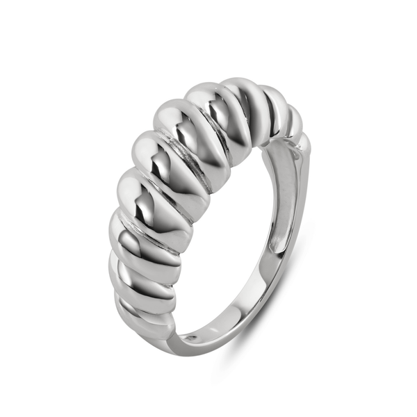 Rhodium Plated 925 Sterling Silver Croissant Design Ring 7.9mm