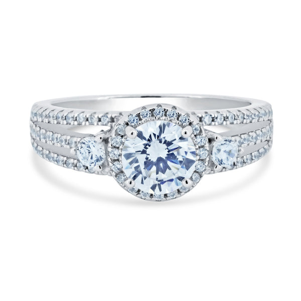 Rhodium Plated 925 Sterling Silver  Engagement CZ Encrusted Ring