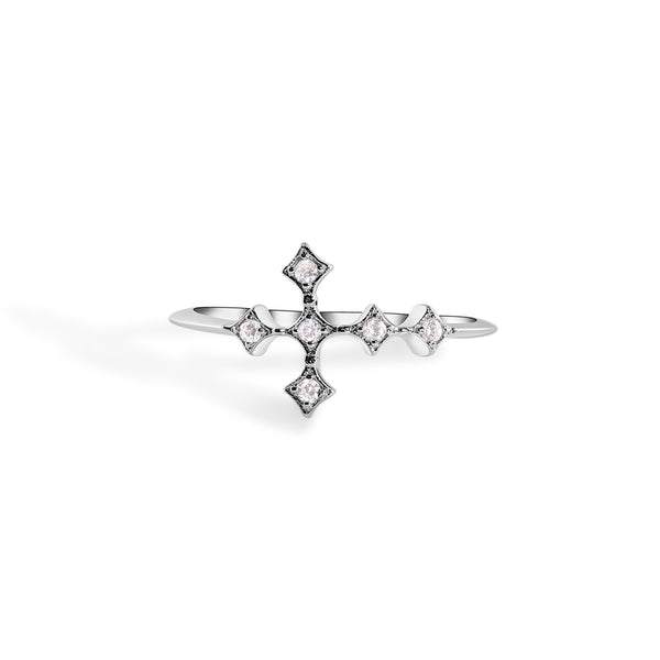 925 Sterling Silver Nickel Free Rhodium Plated Cross Clear CZ Ring