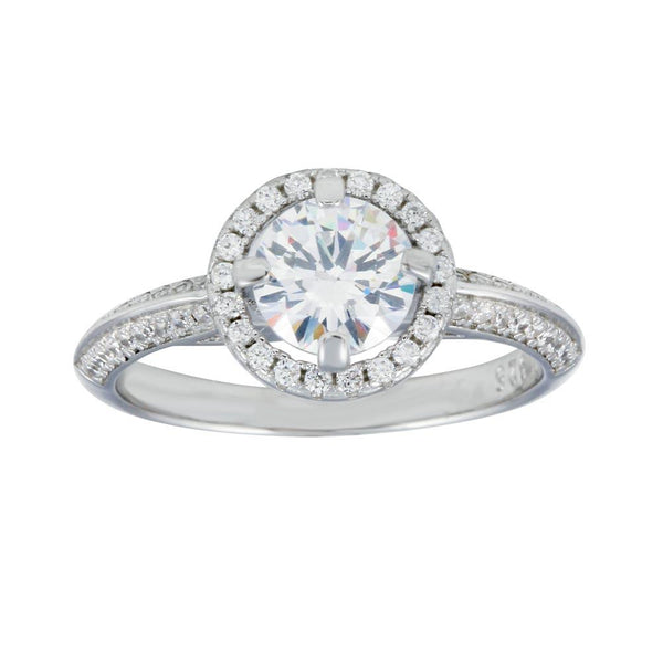 Rhodium Plated 925 Sterling Silver Halo CZ Bridal Ring
