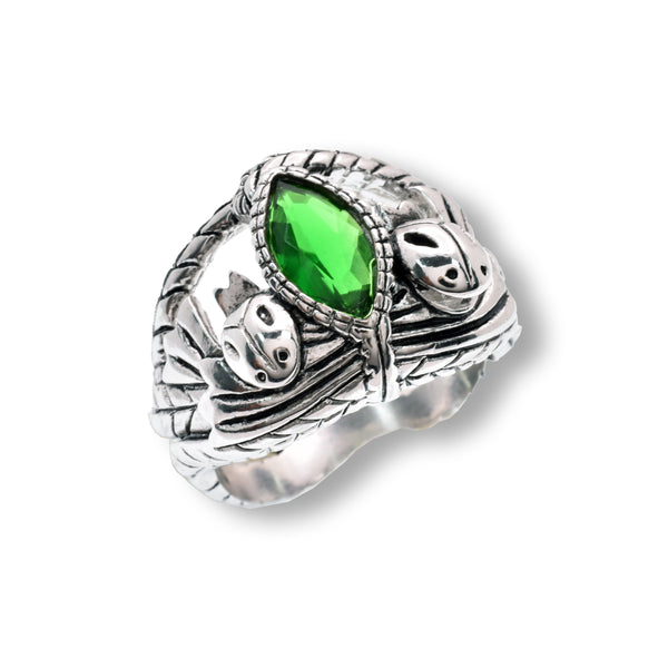 Rhodium Plated 925 Sterling Silver Mystical Green Marquise CZ Intricate Leaf Detailed 19mm Ring