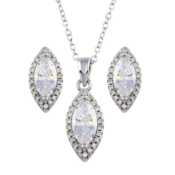 Rhodium Plated 925 Sterling Silver Clear CZ Marquise Shape CZ Set