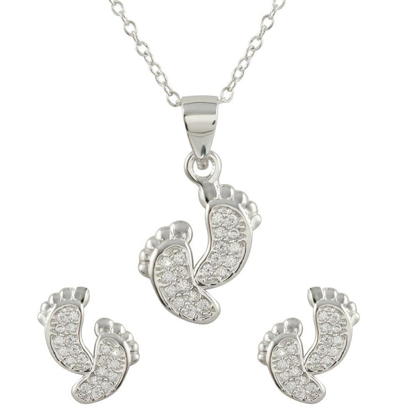Rhodium Plated 925 Sterling Silver Feet Earrings and Necklace Set