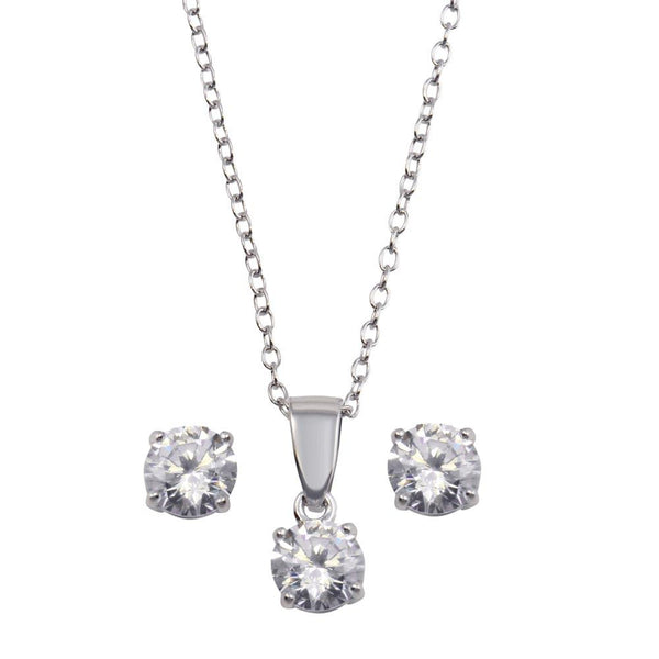 Rhodium Plated 925 Sterling Silver Clear CZ Earrings and Necklace Set