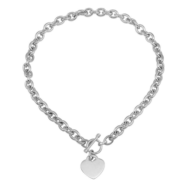 High Polished 925 Sterling Silver Toggle Heart Link Necklace