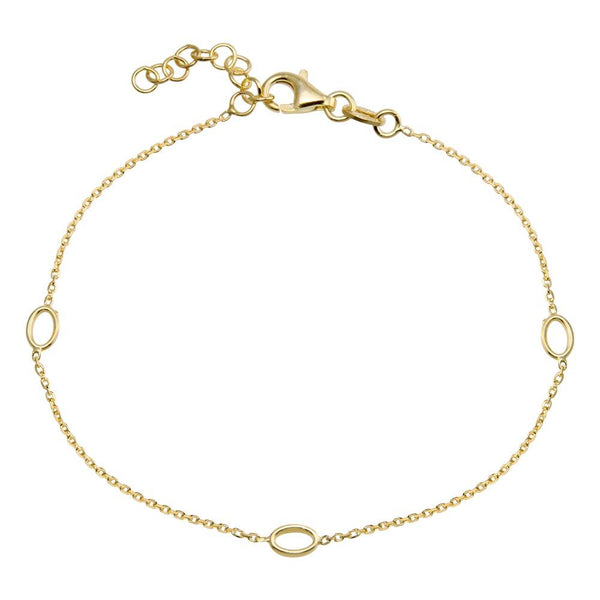 Gold Plated 925 Sterling Silver SIngle Strand Bracelet with 3 Oval Element