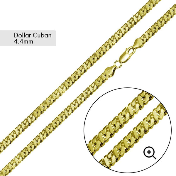 Gold Plated 925 Sterling Silver Dollar Miami Cuban Chain 4.4mm - VGC19 GP
