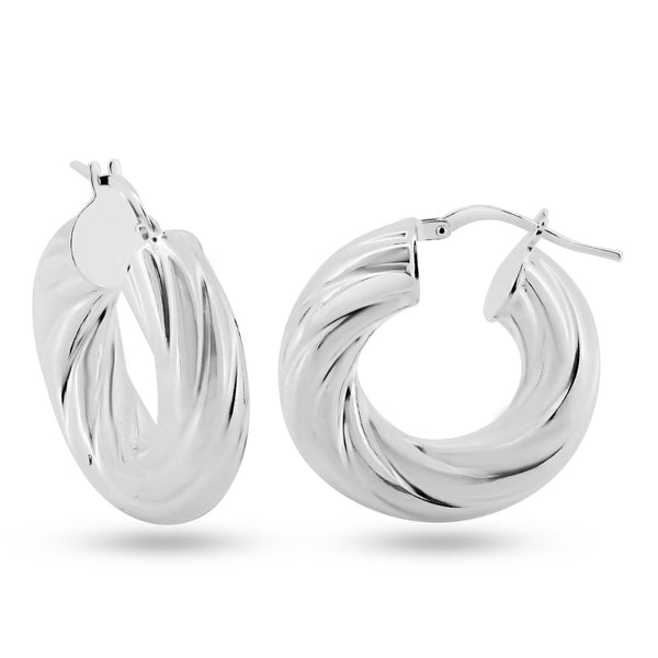 Rhodium Plated 925 Sterling Silver Silver Twisted Inner Size 12mm Hoop Earrings