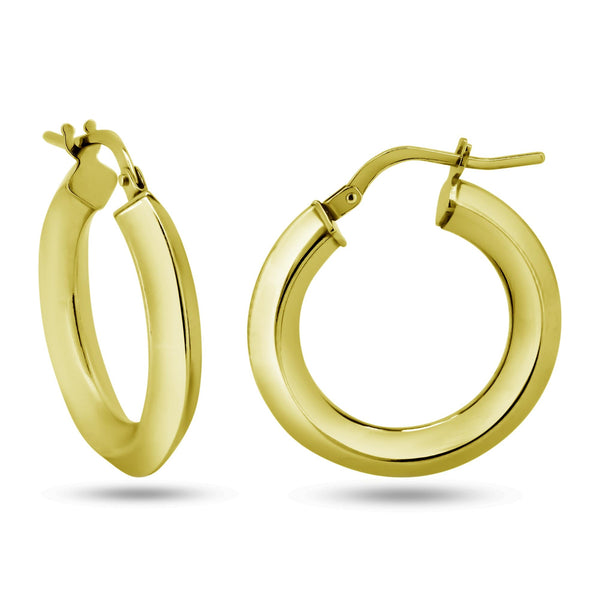 Gold Plated 925 Sterling Silver Chisel Design Hoop Earrings