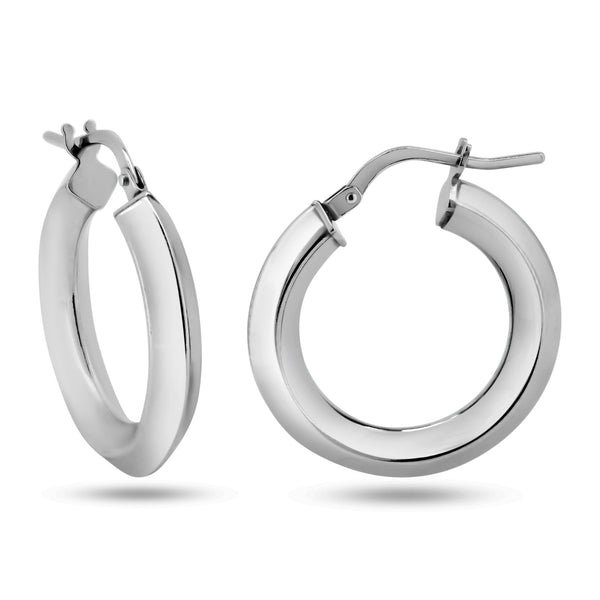 Rhodium Plated 925 Sterling Silver Chisel Design Hoop Earrings