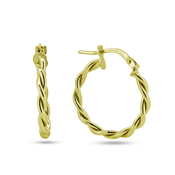 Gold Plated 925 Sterling Silver Silver Twisted Hoop Earrings