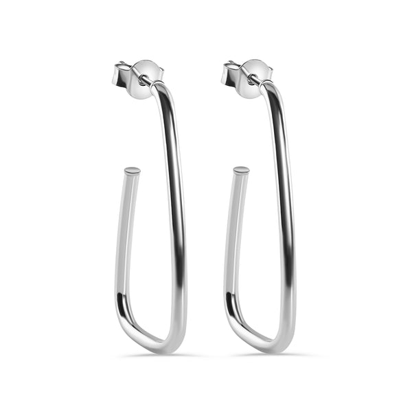Rhodium Plated 925 Sterling Silver Semi Triangle 34mm Stud Earring