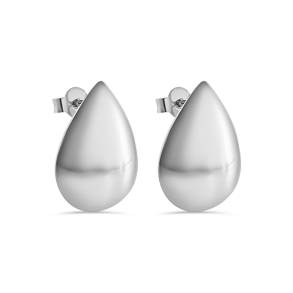 Rhodium Plated 925 Sterling Silver Teardrop 16mm x 21.5mm Stud Earring