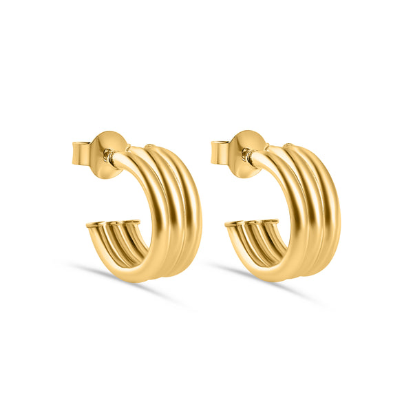 Gold Plated 925 Sterling Silver Triple Semi Hoop Stud Earring