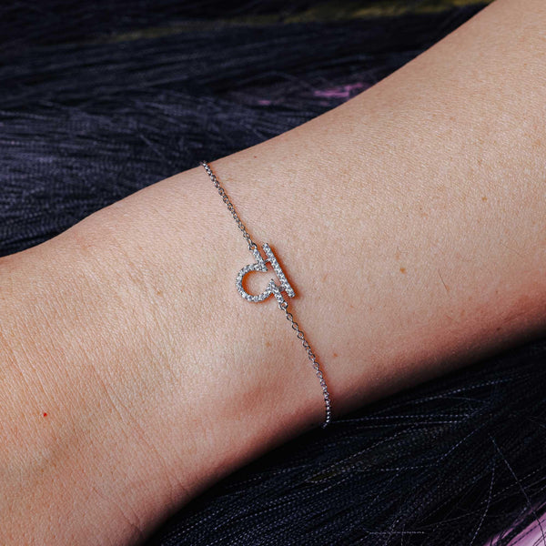 Rhodium Plated 925 Sterling Silver Libra CZ Adjustable Link Bracelet