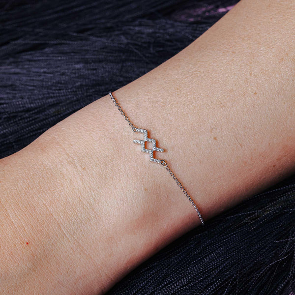 Rhodium Plated 925 Sterling Silver Aquarius CZ Adjustable Link Bracelet