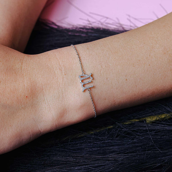 Rhodium Plated 925 Sterling Silver Virgo CZ Adjustable Link Bracelet
