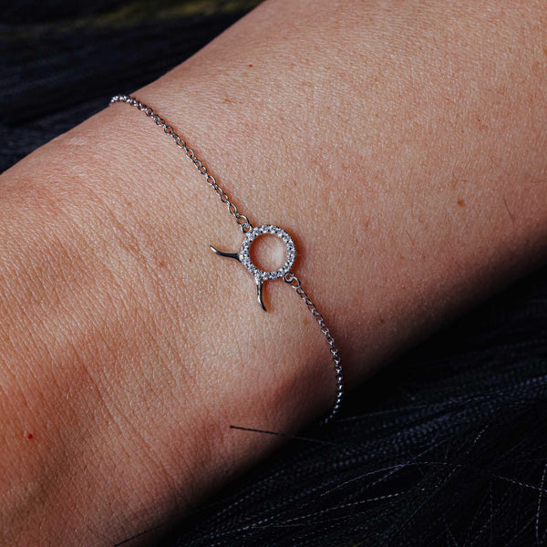 Rhodium Plated 925 Sterling Silver Taurus CZ Adjustable Link Bracelet
