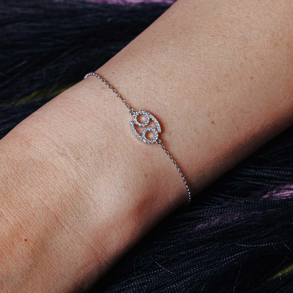 Rhodium Plated 925 Sterling Silver Cancer CZ Adjustable Link Bracelet