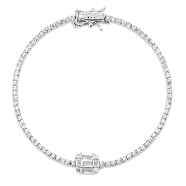 Rhodium Plated 925 Sterling Silver Tennis 2mm CZ Bracelet