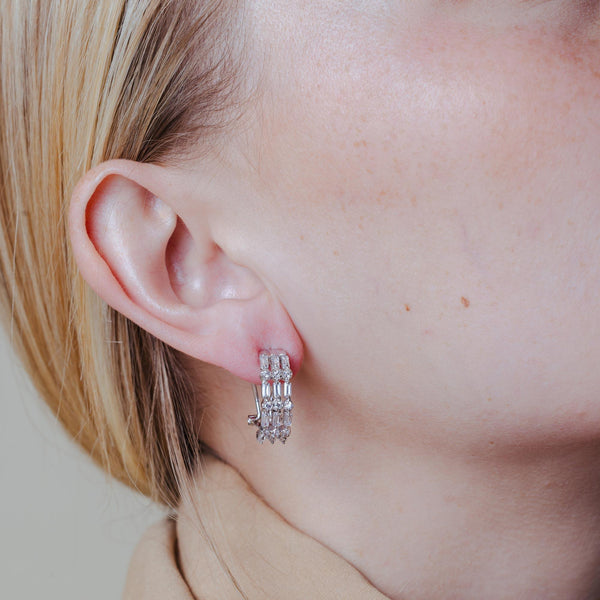 Silver 925 Rhodium Plated 3 Strand CZ Earrings