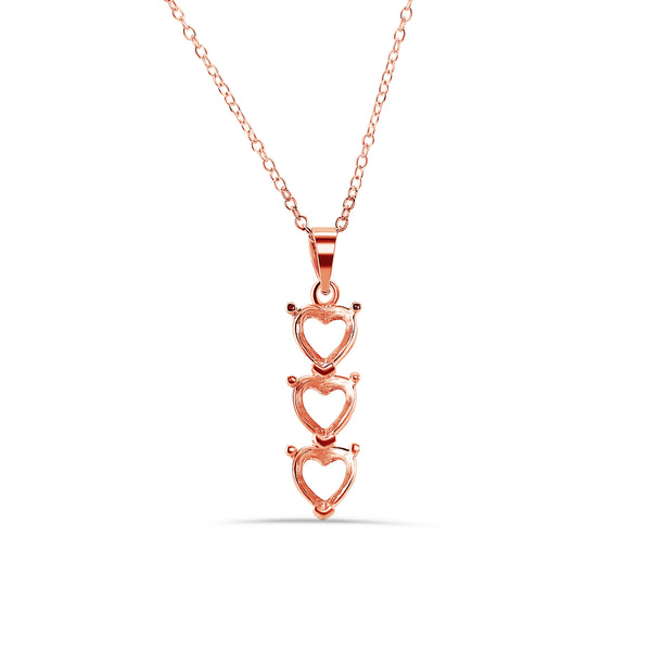 Rose Gold Plated 925 Sterling Silver Personalized 3 Heart Drop Mounting Necklace