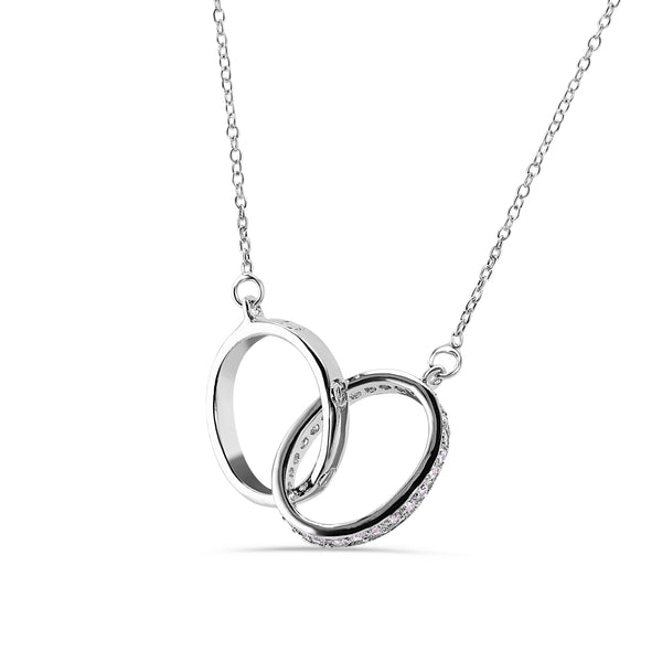 Rhodium Plated 925 Sterling Silver Intertwined Oval Clear CZ Necklace