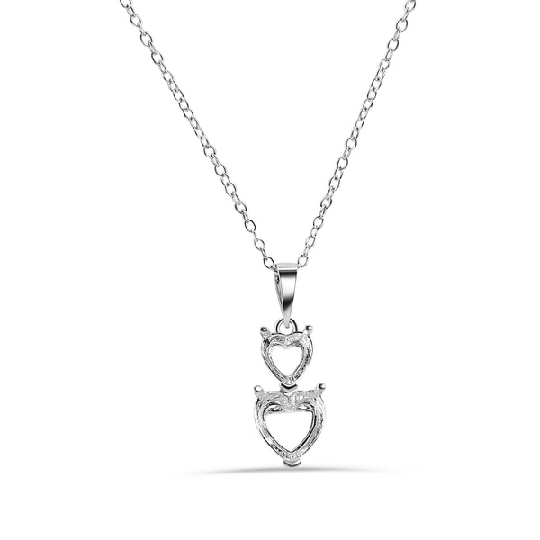 Silver 925 Rhodium Plated Personalized 2 Heart Drop Mounting Necklace