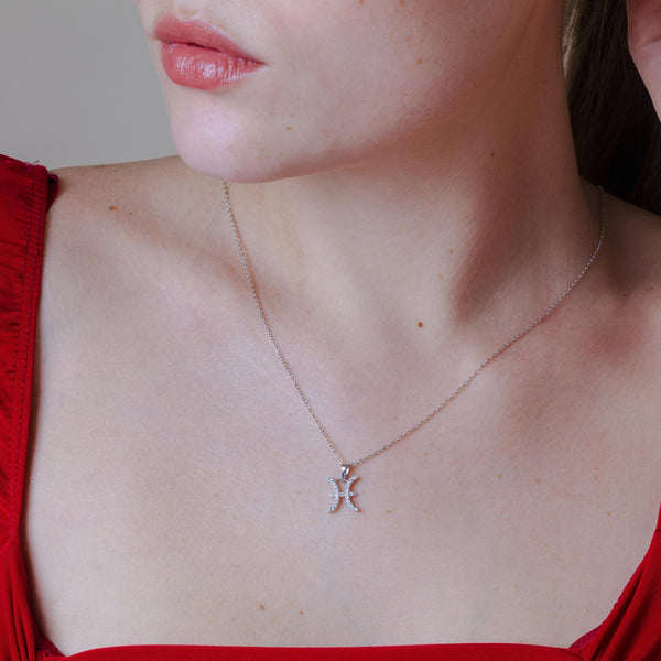 Gold Plated 925 Sterling Silver Pisces CZ Zodiac Sign Necklace