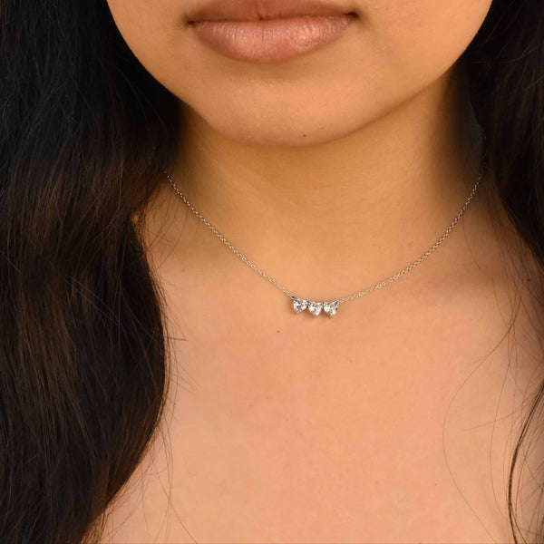 Rhodium Plated 925 Sterling Silver 3 CZ Hearts Necklace