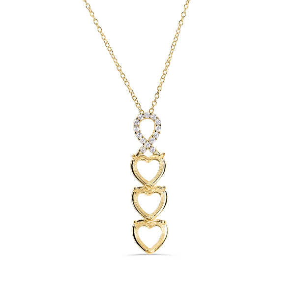 Gold Plated 925 Sterling Silver CZ Drop Down Heart Mounting Necklace