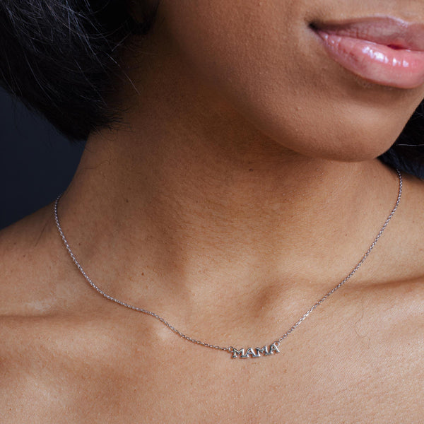 Rhodium Plated 925 Sterling Silver MAMA Necklace