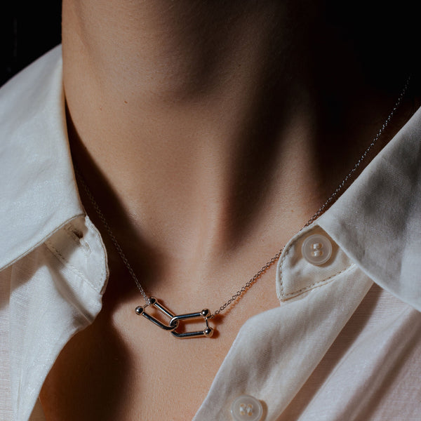 Rhodium Plated 925 Sterling Silver Locking Design Necklace
