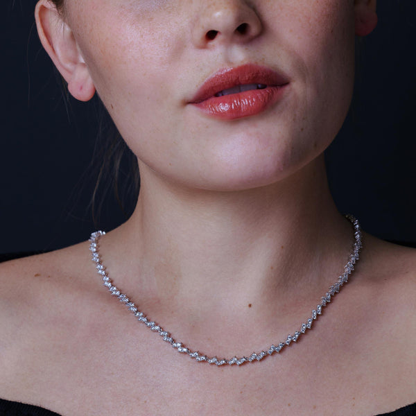 Rhodium Plated 925 Sterling Silver Zig Zag CZ Tennis Necklace