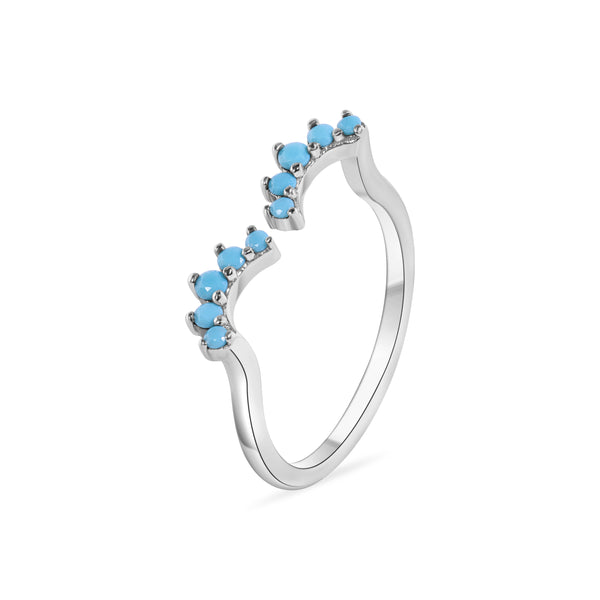 Rhodium Plated 925 Sterling Silver Turquoise Wave Ring