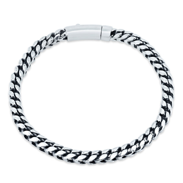 Rhodium Plated 925 Sterling Silver Round Franco Bracelet with Bar Lock 5.4mm