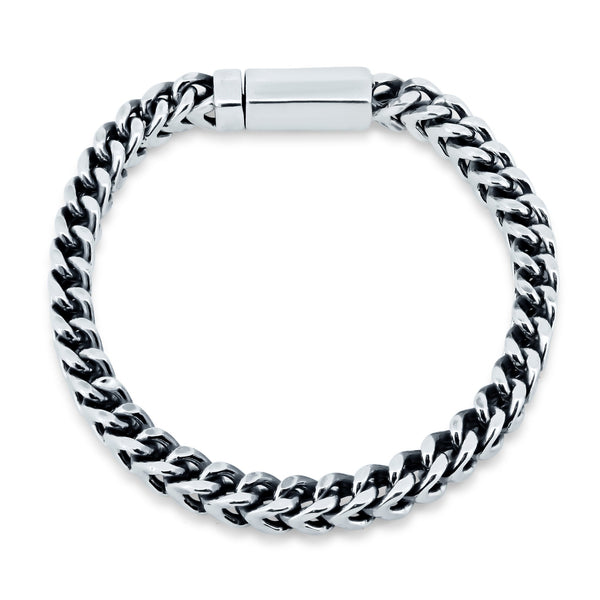 Rhodium Plated 925 Sterling Silver Franco Bracelet with Bar Lock 6.5mm