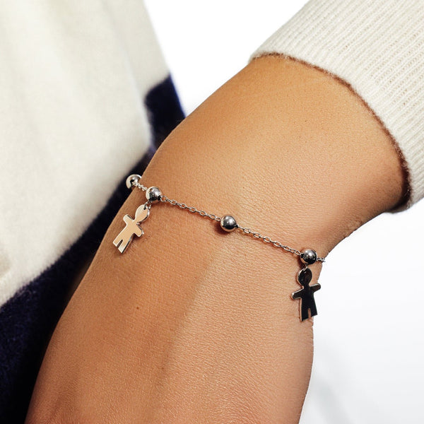Rhodium Plated 925 Sterling Silver Boy Charm Lariat Bracelet