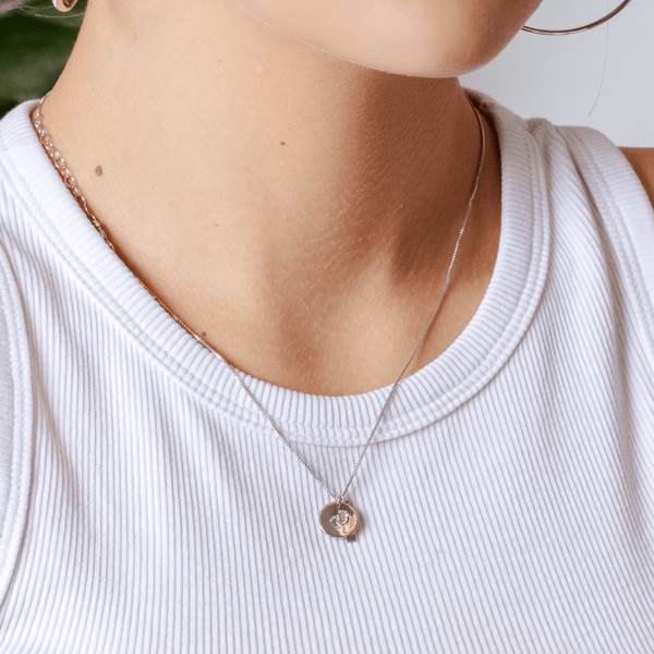 Rhodium Plated 925 Sterling Silver Disc Foot Print Box Chain Necklace