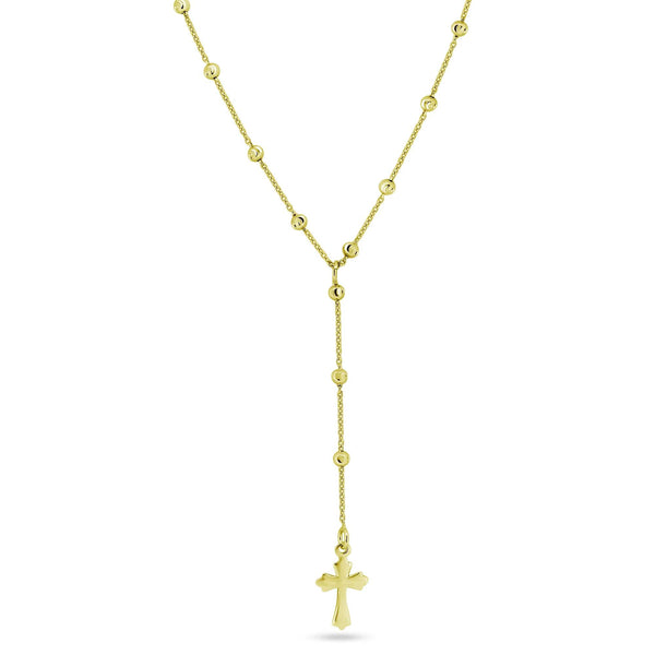 Gold Plated 925 Sterling Silver Beaded Rosary  Necklace