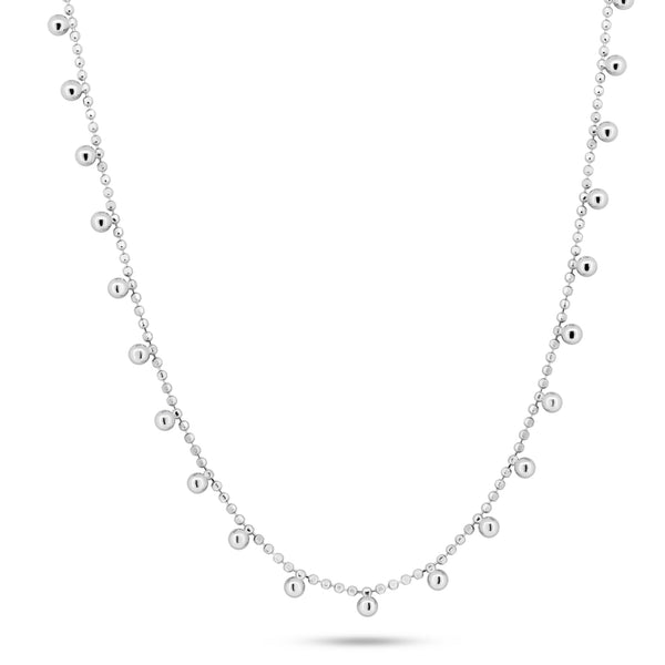 Rhodium Plated 925 Sterling Silver Multi Beaded Dangling Necklace
