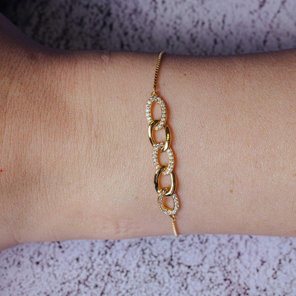 Gold Plated 925 Sterling Silver CZ  Four Link Bracelet