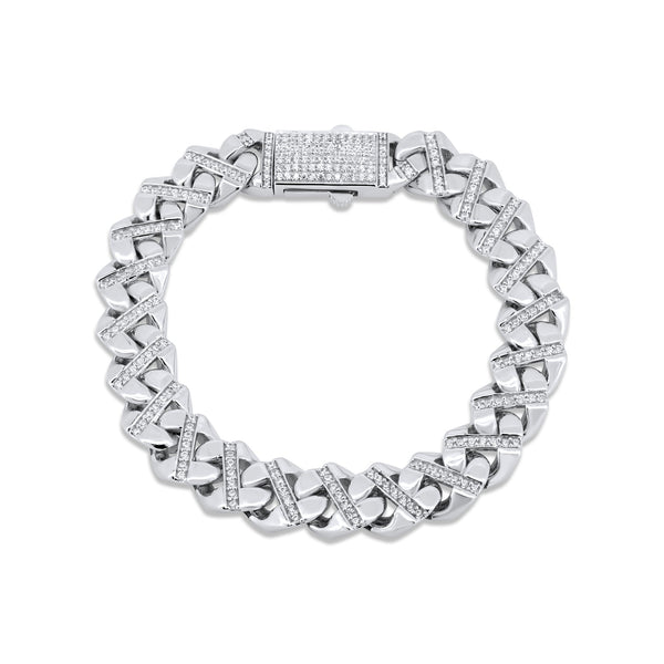 Rhodium Plated 925 Sterling Silver Cuban CZ 12mm Bracelet