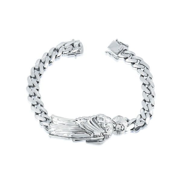 St Jude Cuban 6.8mm Cuban Rhodium Plated .925 Sterling Silver Bracelet