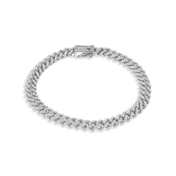Rhodium Plated 925 Sterling Silver 6.6mm CZ Encrusted Monaco Bracelet