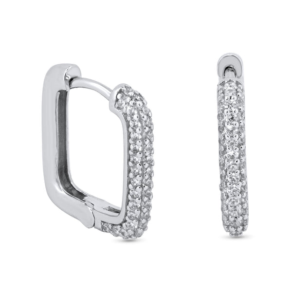 Rhodium Plated 925 Sterling Silver Square CZ Hoop Earrings