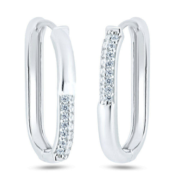 Rhodium Plated 925 Sterling Silver CZ Oval Hoop Earrings