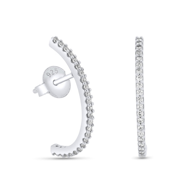 Rhodium Plated 925 Sterling Silver Bar CZ 21.5mm Stud Earrings