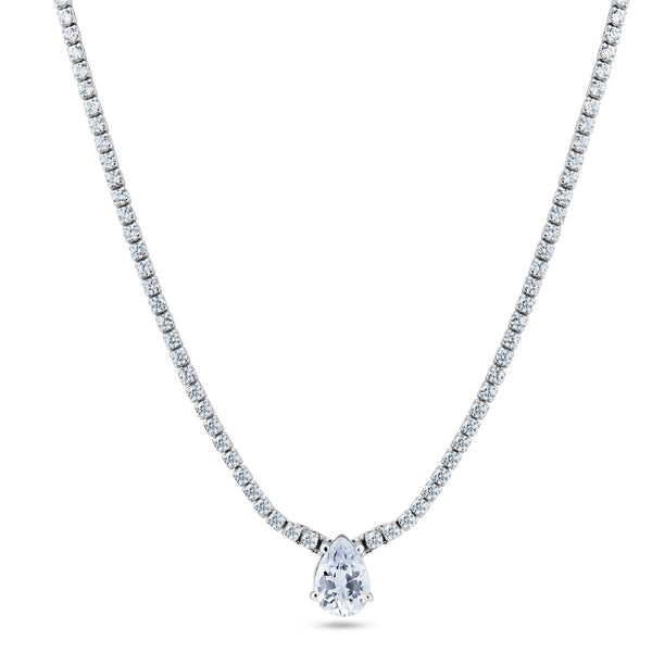 Rhodium Plated 925 Sterling Silver Teardrop Centered Tennis CZ Necklace